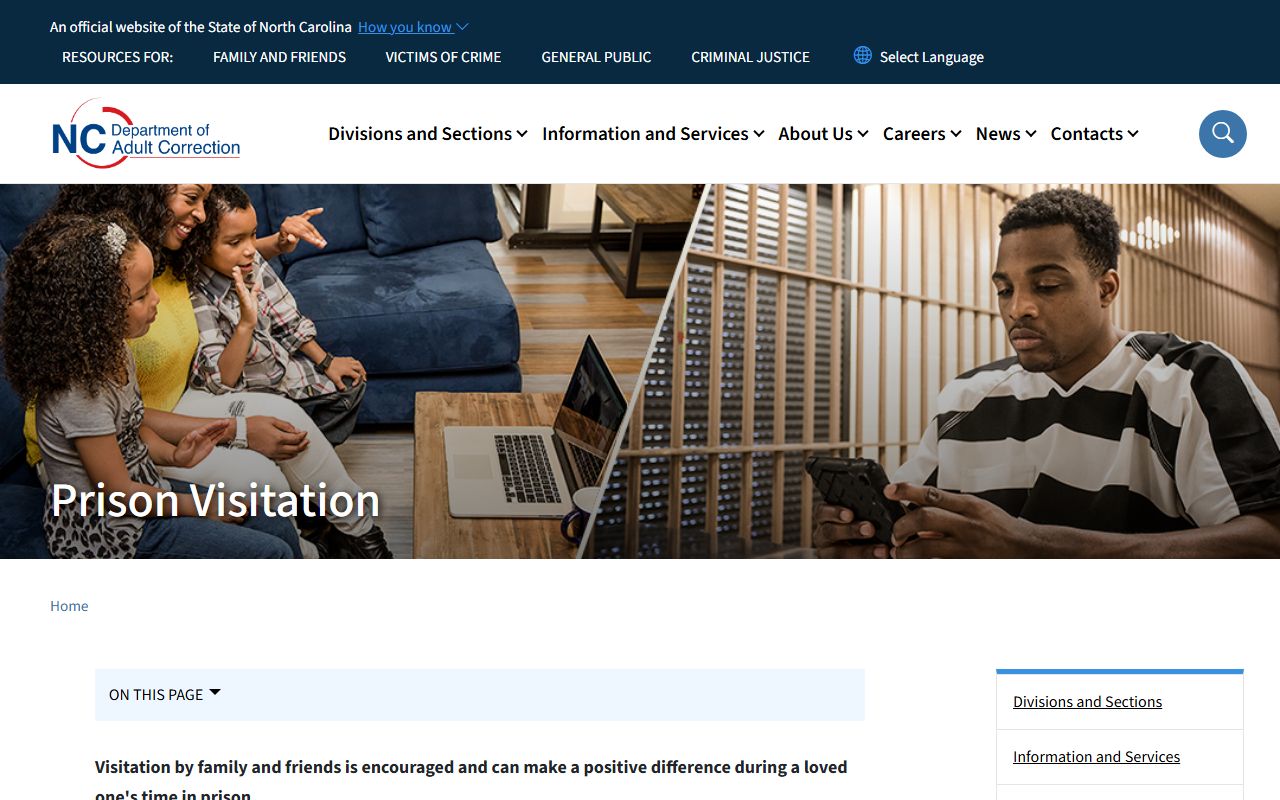 NCDAC prison visitation rules page describing visitor approval and scheduling